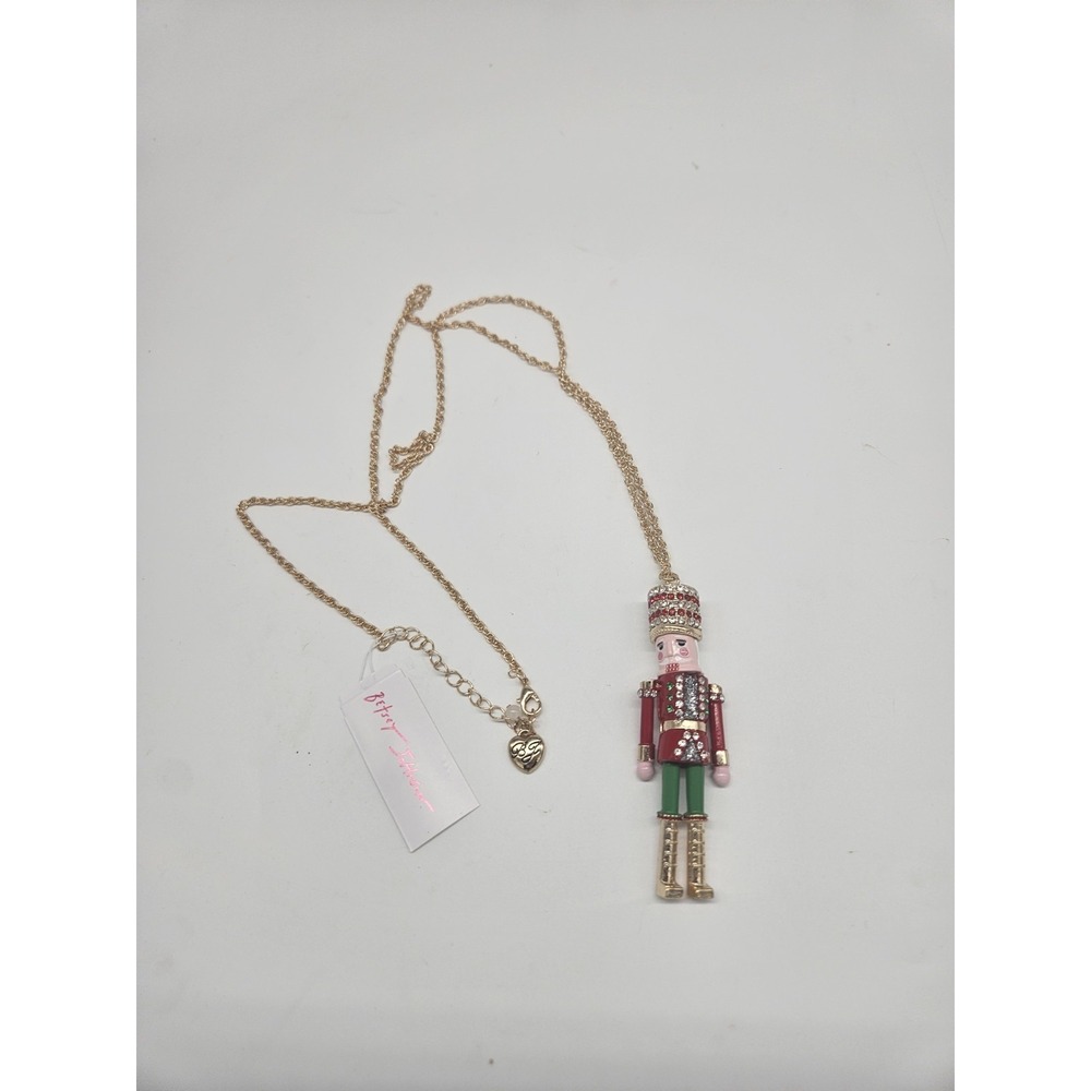 Betsey Johnson Necklace Nutcracker Christmas Long Crystal Gold tone Pendant New‎